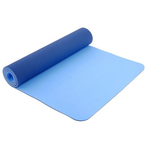 Коврик для йоги 183x61x0,6 см, двухцветный, цвет синий