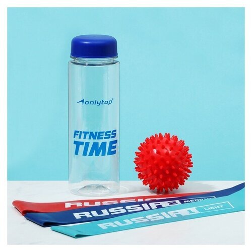 ONLYTOP Набор для фитнеса «Россия»: 3 фитнес-резинки, бутылка для воды, массажный мяч