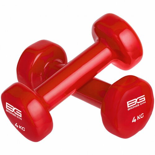 Гантели для фитнеса виниловые Bronze Gym 4 кг, 2 шт, красные