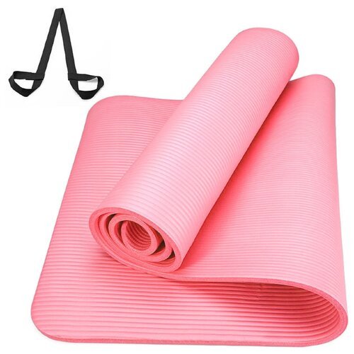 Универсальный коврик НБК NBRM10 розовый для йоги и фитнеса, размер 183х61х1 см, материал бутадиен-нитрильный каучук, высокая износостойкость и теплоизоляция, ремешок-лямка для переноски