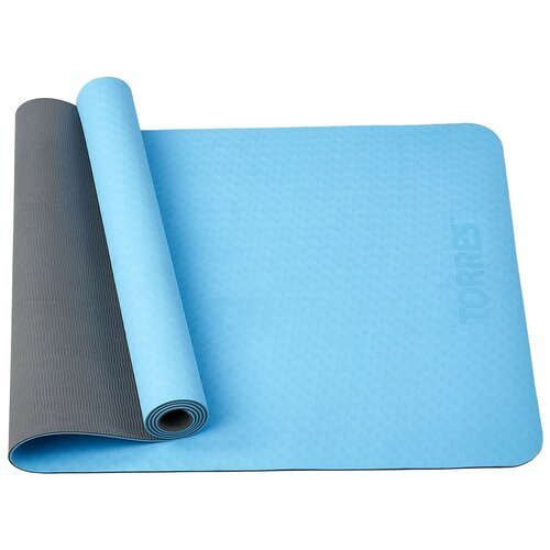 Коврик для йоги TORRES Comfort 4, 173х61х0.4 см синий/серый однотонный 0.7 кг 0.4 см