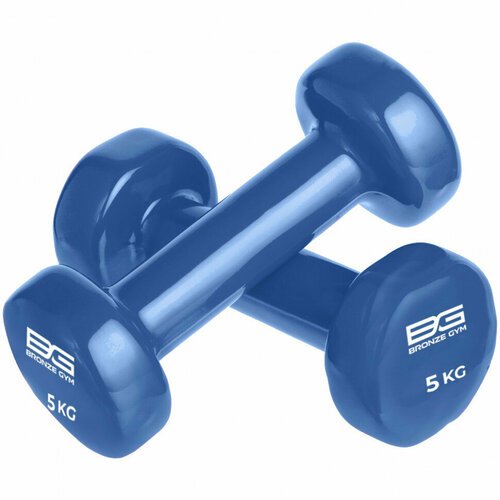 Гантели для фитнеса виниловые Bronze Gym 5 кг, 2 шт, синие