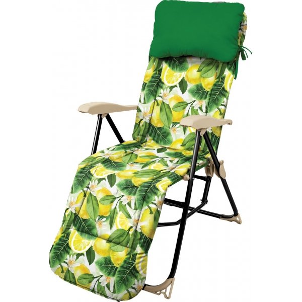 Кресло-шезлонг складное с подножкой и матрасом Haushalt HHK-5/L - принт с лимонами