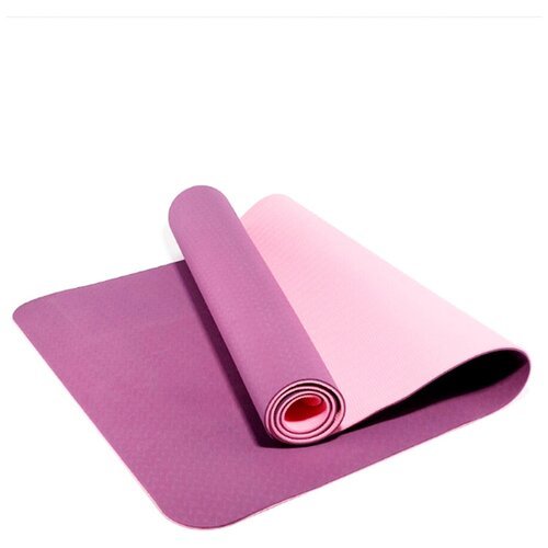 Коврик для йоги 183х61х0,6, TPE, фиолетовый, розовый