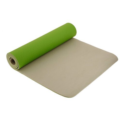 Коврик для йоги Sangh Yoga mat двухцветный, 183х61х0.8 см зеленый/бежевый однотонный 1.2 кг 0.8 см