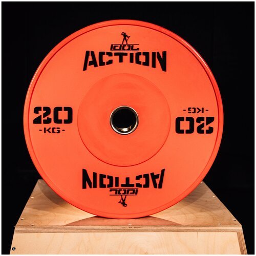 Диск для штанги бамперный резиновый тренировочный IDOL Action, 20 кг, оранжевый