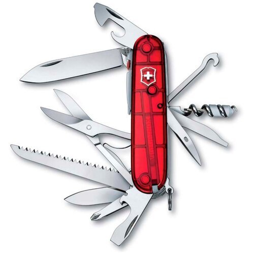 Нож многофункциональный VICTORINOX перочинный Huntsman Lite 1.7915.T полупрозрачный красный