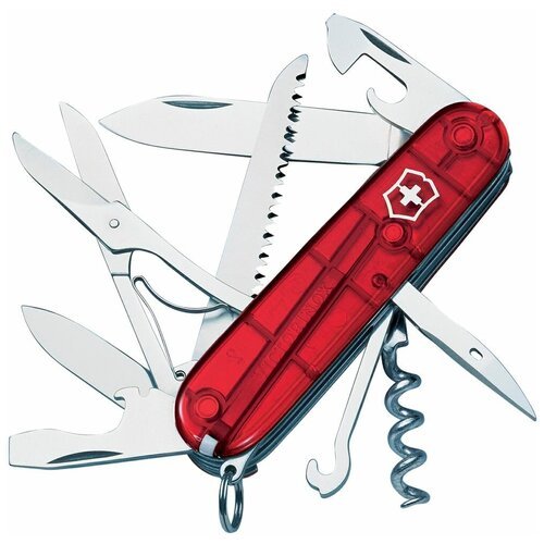Нож многофункциональный VICTORINOX Huntsman прозрачный красный