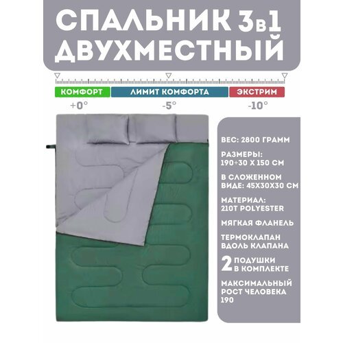 Двухместный спальный мешок с подушками MIR-007