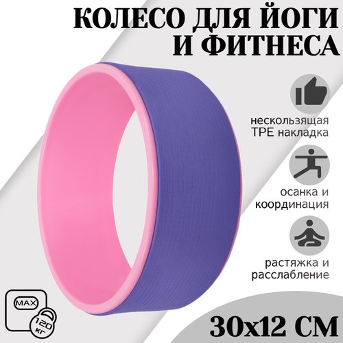 Колесо для йоги, фитнеса и пилатес 30 см х 12 см, фиолетово-розовое, STRONG BODY (кольцо, ролик, валик)