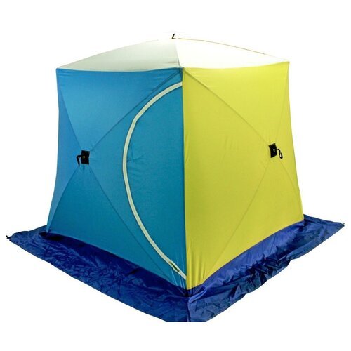 Палатка для рыбалки одноместная СТЭК Куб 1, белый/голубой/желтый/синий