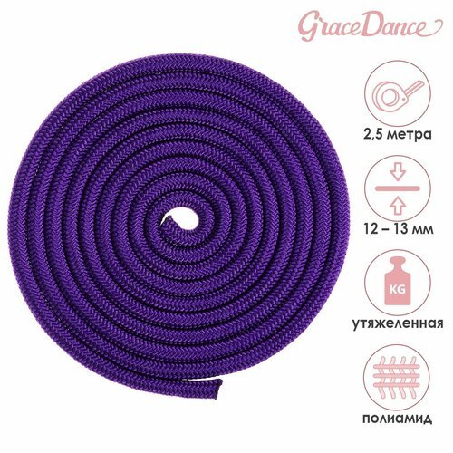 Скакалка гимнастическая утяжелённая Grace Dance, 2,5 м, 150 г, цвет фиолетовый