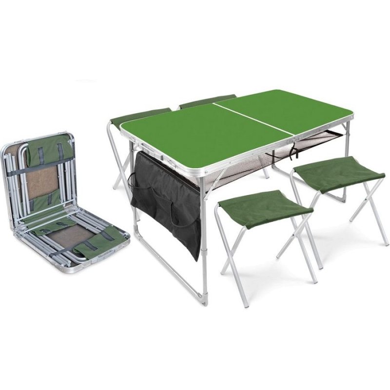 Комплект мебели:стол склад.пластик+навес.полка+4 скл. стула 'Ника' хаки-хаки ССТ-К3/2