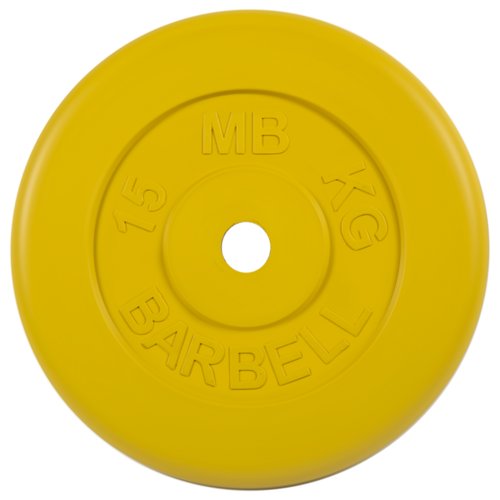 Диск обрезиненный d 26 мм цветной 15,0 кг (жёлтый) MB-PltC26-15