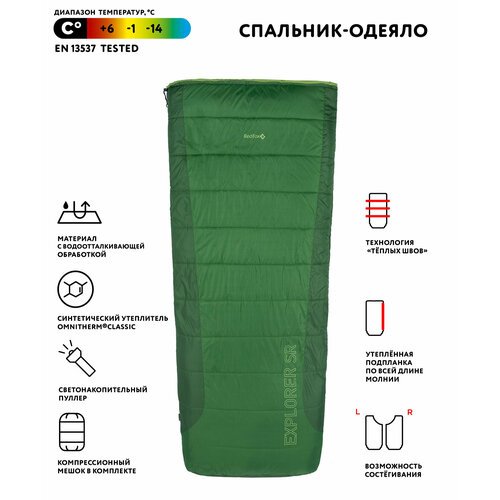 Спальный мешок Redfox Explorer SR Regular, 6261/ярко-зеленый/зеленый