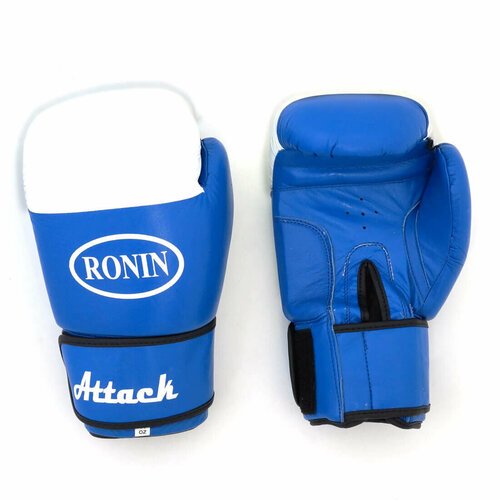 Перчатки боксерские Ronin Attack боевая кожа 10унций цвет синий-белый