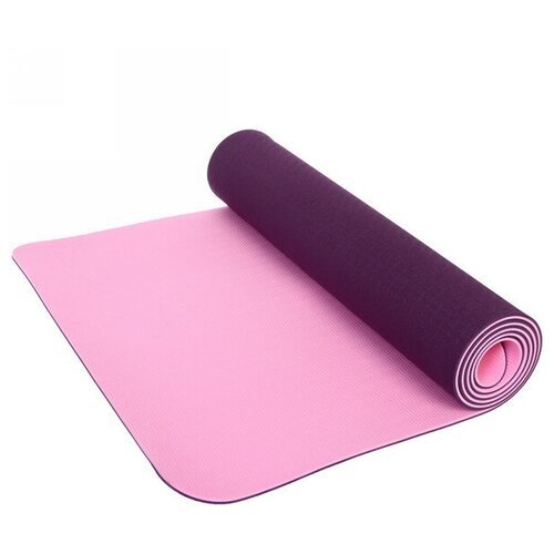 Коврик для йоги 6мм 61*183 см 'Гармония' 2х сторонний, фиолетовый/розовый