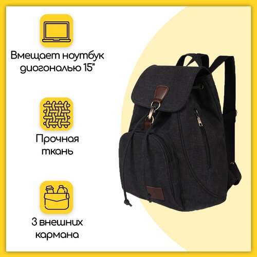 Городской рюкзак женский для ноутбука диагональю 15″, тканевый, 18 л, черный