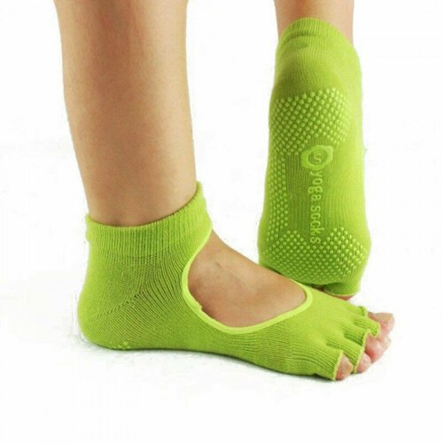 Противоскользящие носки для йоги с открытыми пальцами Bradex зеленые