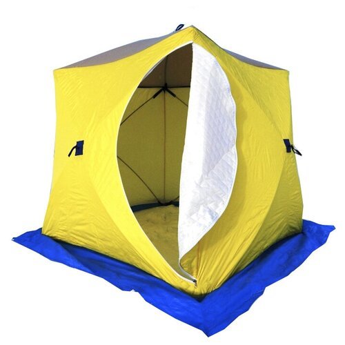Палатка для рыбалки трёхместная СТЭК Куб 3 трехслойная, белый/желтый/синий