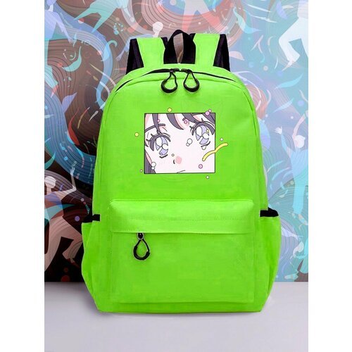 Большой зеленый рюкзак с DTF принтом аниме девушка - 2140