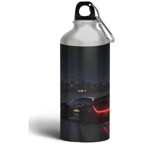 Бутылка спортивная, туристическая фляга, 500мл с карабином Машина киберпанк - 387