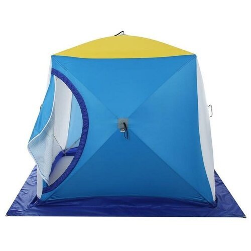 Палатка трёхместная СТЭК Куб 2 LONG трехслойная, синий/белый/желтый