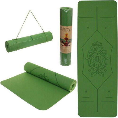 Коврик для йоги «Мандала» 183*61*06 см (ТРЕ), зеленый