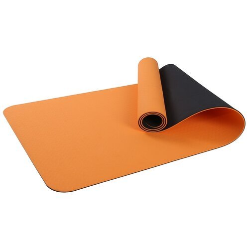 Коврик для фитнеса и йоги Larsen TPE двухцветный оранжевый/чёрный р183х61х0,6см