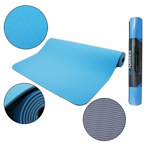 Коврик для йоги и фитнеса с пористой структурой TORRES Optima 6 YL10086-1 толщиной 6 мм из термопластичного эластомера, синий, 173х61 см
