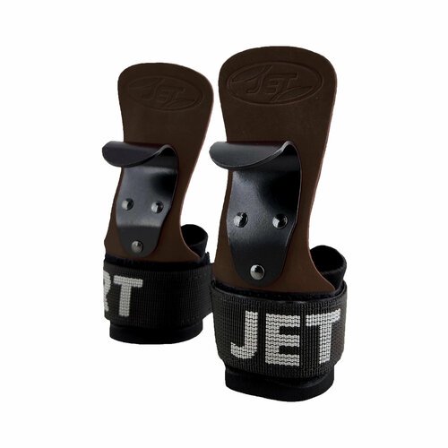 Крюки на руки c манжетой JetSport для тяги и турника из натуральной кожи коричневого цвета