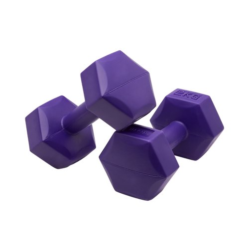 Гантель гексагональная DB-305 2 кг, пластиковый, фиолетовый, 2 шт, BaseFit