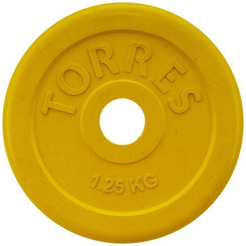 Диск обрезиненный TORRES 1,25 кг, d=25мм, металл в резиновой оболочке, цвет жёлтый