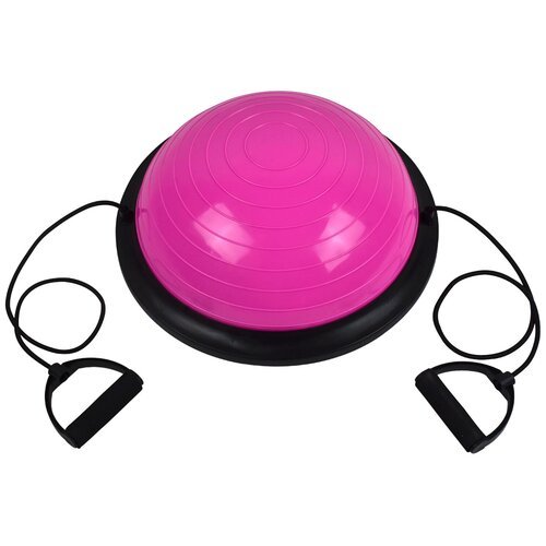 Полусфера гимнастическая BOSU CLIFF 45*20см, розовая, с эспандерами, с насосом/ Балансировочная платформа/ Степ платформа/Мяч Босу