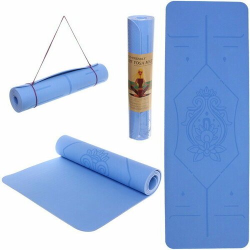 Коврик для йоги «Мандала» 183*61*06 см (ТРЕ), голубой