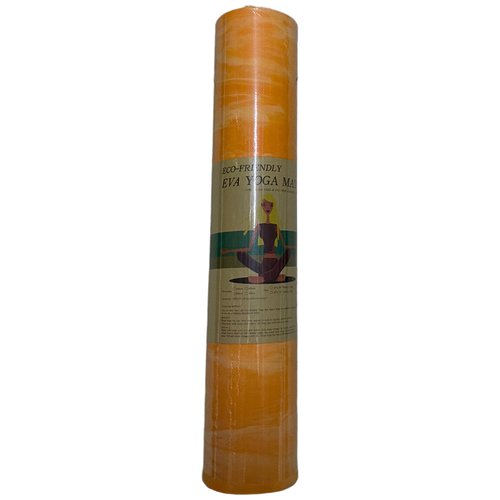 Коврик для йоги TPE 6мм 61*173 мраморный, армированный оранжевый.