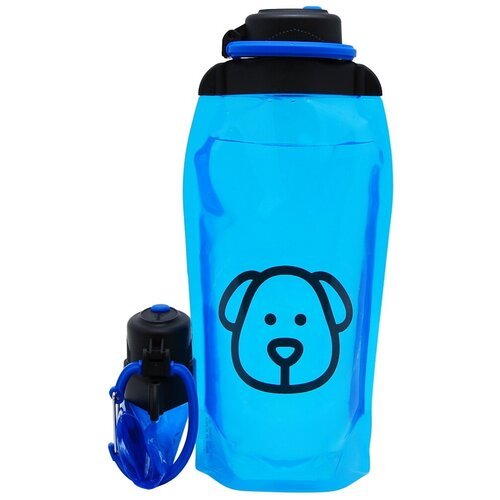 Складная эко бутылка для воды VITDAM, объем 860 мл, цвет - синий с рисунком, B086BLS1601