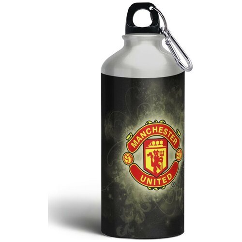 Бутылка спортивная, туристическая фляга, 500мл с карабином Футбол (ФК Манчестер Юнайтед, спортивная, пеле, роналдо, месси, бэкхэм ) - 160